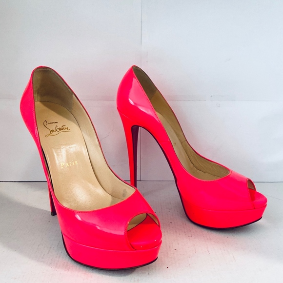 Louboutin LADY PEEP 150 Neon Pink Pump - Picture 6 of 8